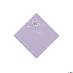 Lilac Happy New Year Personalized Napkins with Silver Foil - Beverage