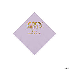 Lilac Happy Valentine’s Day Personalized Napkins with Gold Foil - Beverage