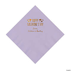 Lilac Happy Valentine’s Day Personalized Napkins with Gold Foil - Luncheon