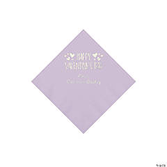 Lilac Happy Valentine’s Day Personalized Napkins with Silver Foil - Beverage