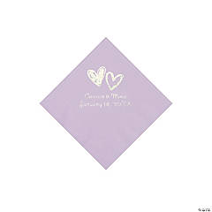 Lilac Hearts Personalized Napkins with Silver Foil - Beverage