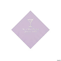 Lilac Martini Glass Personalized Napkins with Silver Foil - Beverage