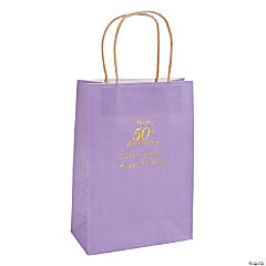 Lilac Medium 50th Anniversary Personalized Kraft Paper Gift Bags with Gold Foil