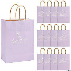 Lilac Medium Personalized Monogram Welcome Gift Bags with Silver Foil