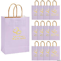 Lilac Medium Two Hearts Personalized Kraft Paper Gift Bags with Gold Foil