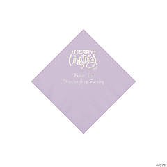 Lilac Merry Christmas Personalized Napkins with Silver Foil - Beverage
