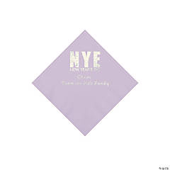 Lilac New Year’s Eve Personalized Napkins with Silver Foil - Beverage