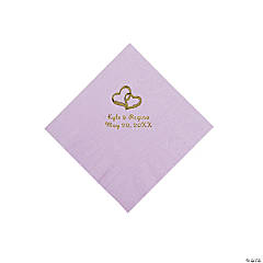 Lilac Two Hearts Personalized Napkins with Gold Foil - Beverage
