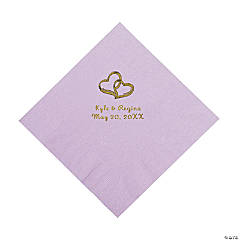 Lilac Two Hearts Personalized Napkins with Gold Foil - Luncheon