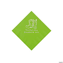 Lime Green Cowboy Boots Personalized Napkins with Silver Foil - Beverage