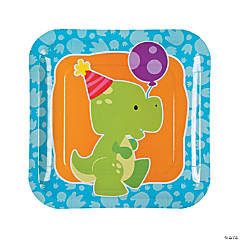 Little Dino Party Square Paper Dinner Plates - 8 Ct.