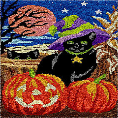 LovelyLust.com Halloween Black Cat Rug Making Latch Hooking Kit (60x40cm Printed canvas)