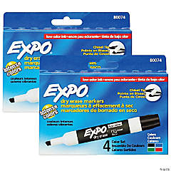 Low Odor Dry Erase Markers, Assorted, 4 Per Pack, 2 Packs