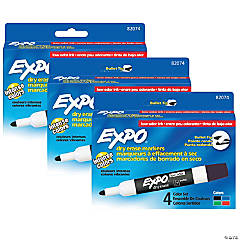 Low Odor Dry Erase Markers, Bullet Tip, Assorted Colors, 4 Per Pack, 3 Packs