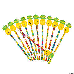 Luau Tropical Pencils with Pineapple Eraser Toppers - 12 Pc.