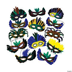 Mardi Gras Feather Mask Assortment- 12 Pc.