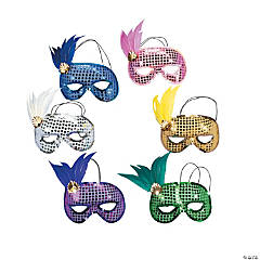 Mardi Gras Sequin & Feather Masks- 12 Pc.