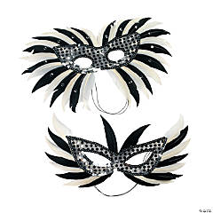 Mardi Gras Silver Feather Masks - 12 Pc.