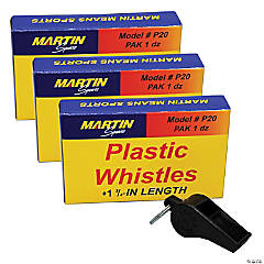 Martin Sports Black Plastic Whistles, 12 Per pack, 3 Packs