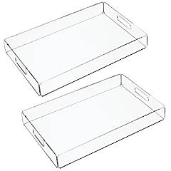 mDesign Acrylic Rectangular Serving Tray with Handles, Medium, 2 Pack -  Clear