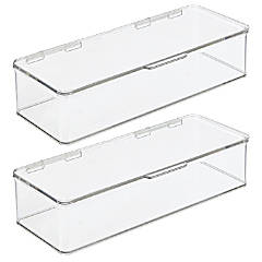 MDesign Plastic Organizer Box with 2 Drawers for Glasses, Accessories -  Clear