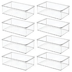 mDesign Plastic Tea Bag Divided Storage Organizer Box, Hinge Lid, Clear