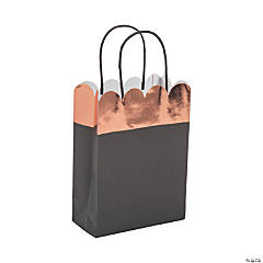 Medium Black Kraft Paper Gift Bags with Rose Gold Foil Trim - 12 Pc.
