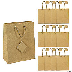 Medium Gold Glitter Gift Bags with Tags