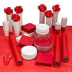 Mega Bulk 1973 Pc. Red & White Disposable Tableware Kit for 240 Guests