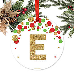 Metal Ornament Red Gold Glitter E