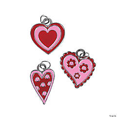 Metal Red & Pink Enamel Heart Charms