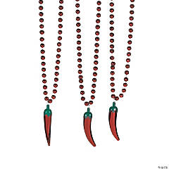 Metallic Bead Necklaces with Chili Pepper - 12 Pc.