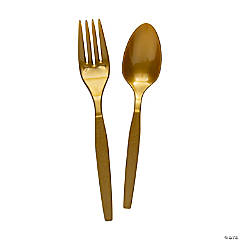 250 Piece Gold Plastic Silverware Set (for 50 guests): 100 forks, 50  knives, 50 spoons, 50 mini spoons