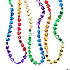 Metallic Heart Rainbow Bead Necklaces - 24 Pc.