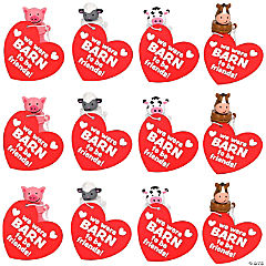 Mini Barnyard Bubble Bottle Valentine Exchanges with Card for 12