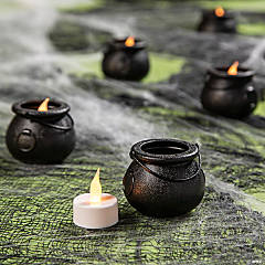 Mini Black Cauldrons with Battery-Operated Tea Lights Party Decorations - 24 Pc.