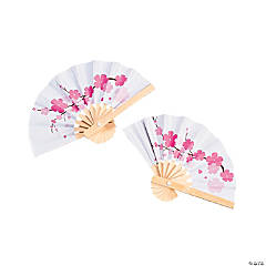 Mini Cherry Blossom Folding Favor Hand Fans - 12 Pc.