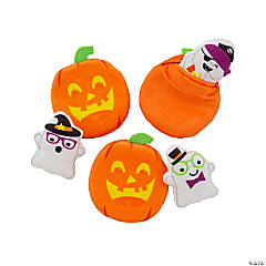 Mini Halloween Stuffed Pocket Pumpkins with Ghosts - 12 Pc.