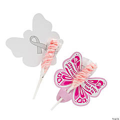 Mini Lollipop with Pink Breast Cancer Butterfly Card for 24