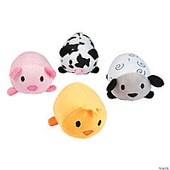 Mini Roly-Poly Cow, Pig, Chick, Lamb Farm Stuffed Animals - 12 Pc.