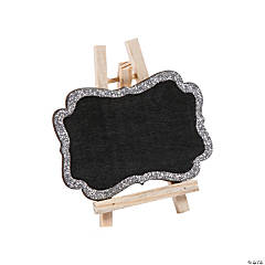 Mini Silver Glitter Trim Chalkboards with Easel - 12 Pc.