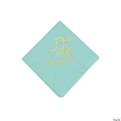 Mint Green Cowboy Boots Personalized Napkins with Gold Foil - Beverage