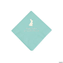 Mint Green Easter Bunny Personalized Napkins with Silver Foil - Beverage