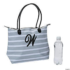 Monogrammed Striped Tote Bag with Black Embroidery