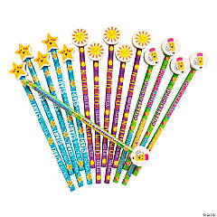 Motivational Pencils with Pencil Top Erasers - 12 Pc.