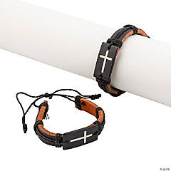 Natural Leather Cross Bracelets - 12 Pc.