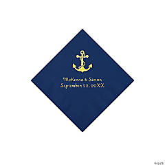 Navy Anchor Personalized Napkins with Gold Foil - Beverage