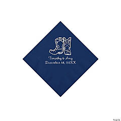 Navy Blue Cowboy Boots Personalized Napkins with Silver Foil - Beverage