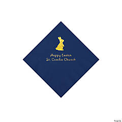Navy Blue Easter Bunny Personalized Napkins with Gold Foil - Beverage