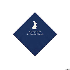 Navy Blue Easter Bunny Personalized Napkins with Silver Foil - Beverage